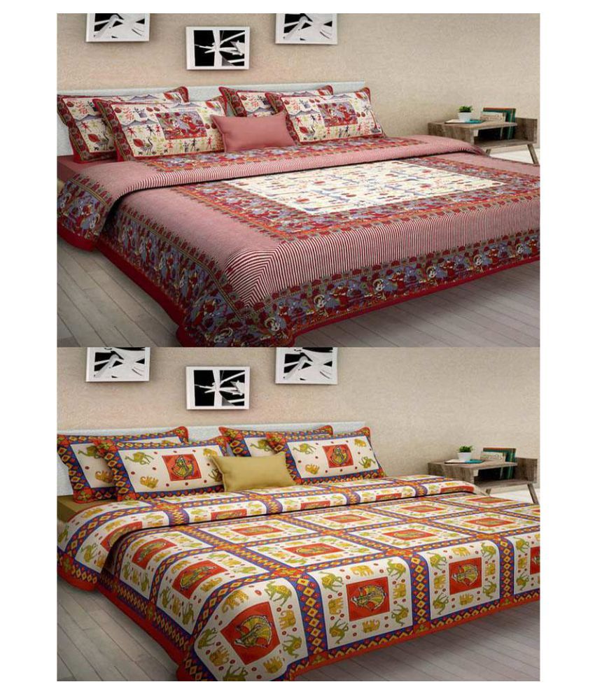     			Uniqchoice Cotton 2 Double Bedsheets with 4 Pillow Covers ( 240 cm x 215 cm )