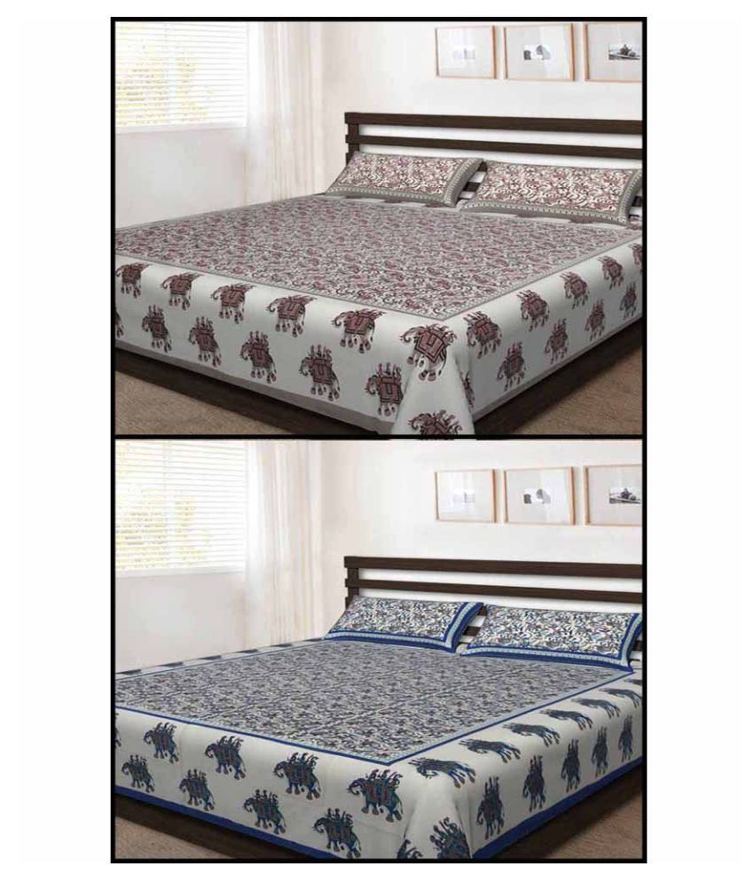     			Uniqchoice Cotton 2 Double Bedsheets with 4 Pillow Covers ( 240 cm x 215 cm )