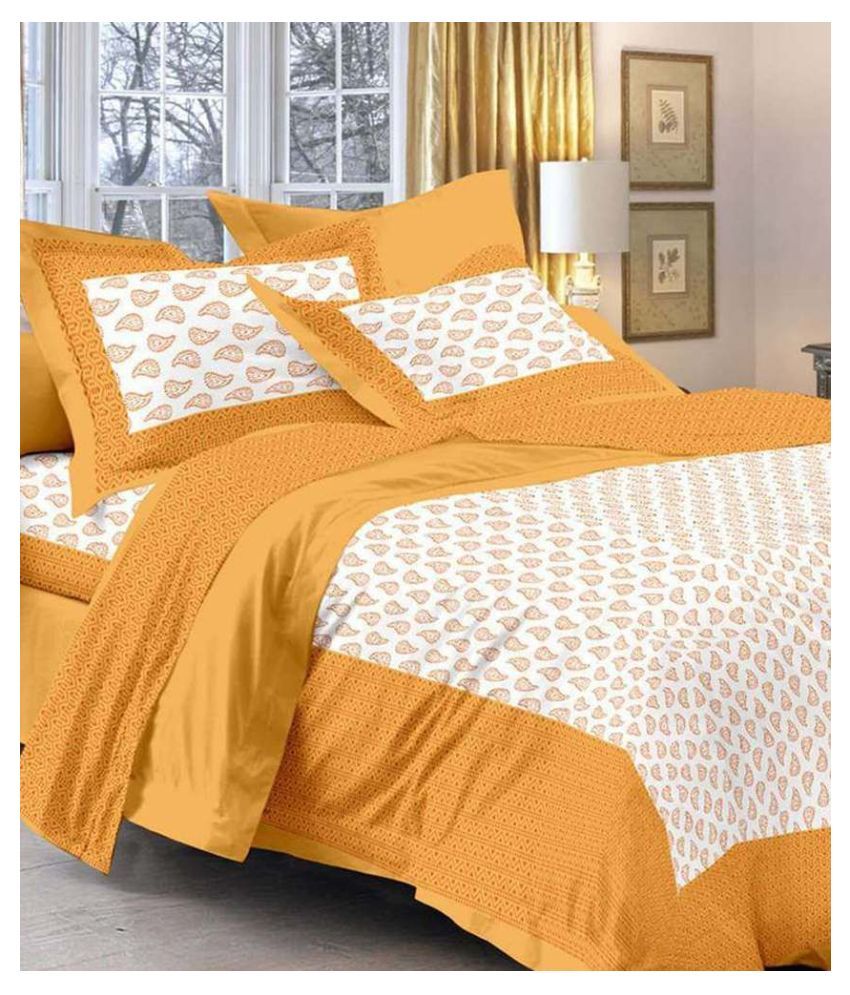     			Uniqchoice - Yellow Cotton Double Bedsheet with 2 Pillow Covers