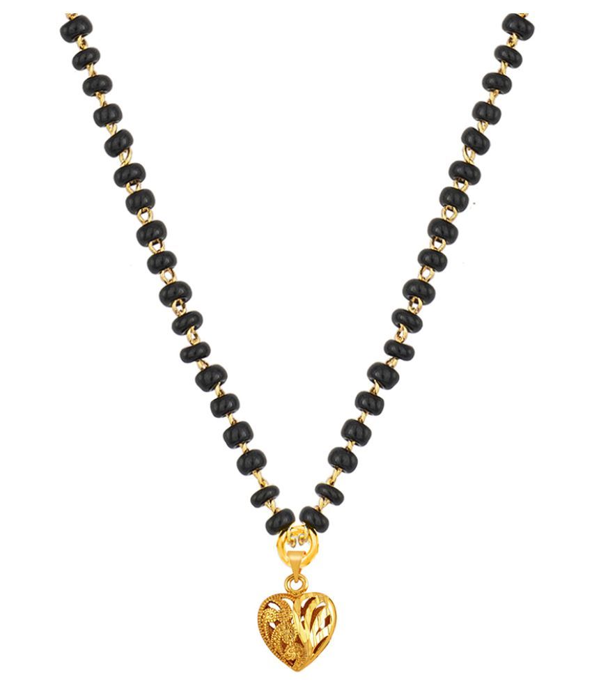     			Fashionable Mangalsutra Gold Plated Heart Designer Pendant With Black Beaded Golden Chain