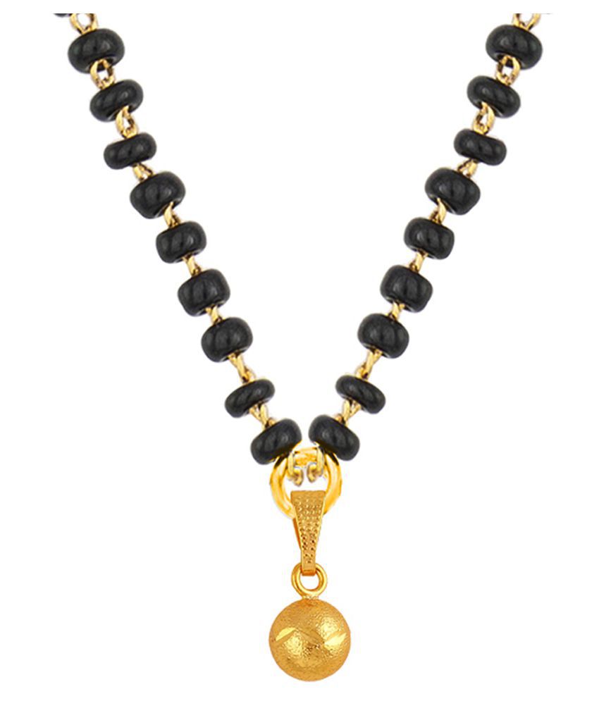     			Fashionable Mangalsutra Gold Plated Round Pendant With Black Beaded Golden Chain