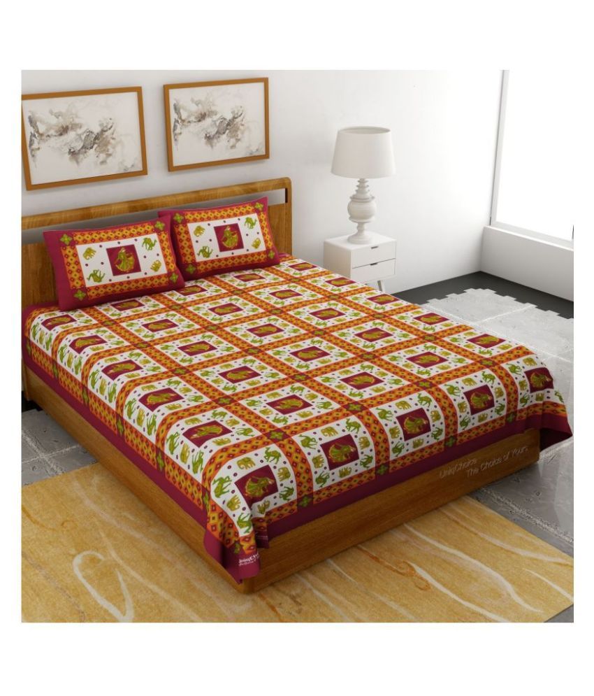     			Uniqchoice Cotton Double Bedsheet with 2 Pillow Covers ( 240 cm x 215 cm )