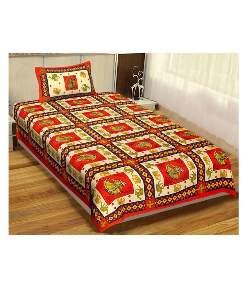     			Uniqchoice Cotton Single Bedsheet with 1 Pillow Cover ( 225 cm x 153 cm )