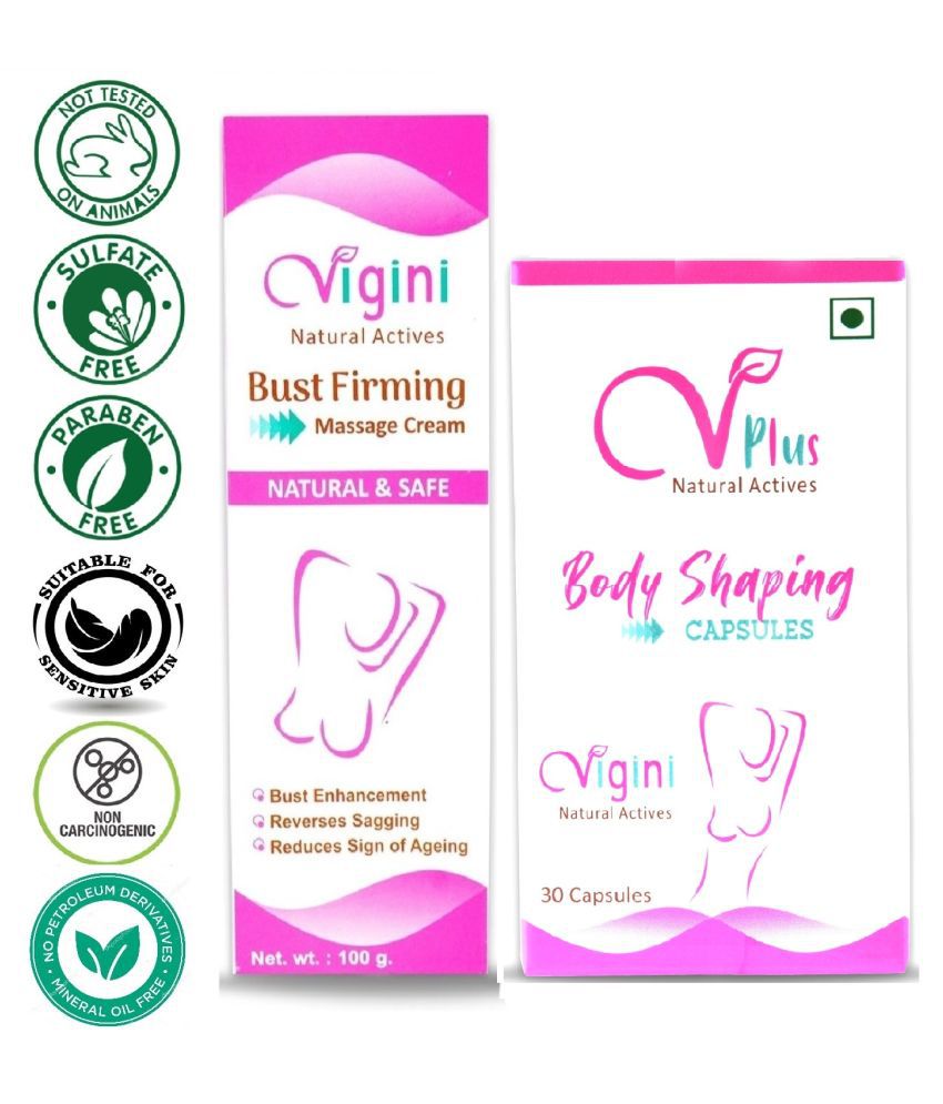 Vigini Breast Enlargement Enhancement Ayurveda Herbal Bust Firming Tightening Growth Cup size Development Capsule + Gel Cream Boobs Bosom BustFull Sexy Full 36 Ayurvedic Supplement Girls Use with Massage Body Lotion Oil Pads Pump Women Sexual Looks Tablet