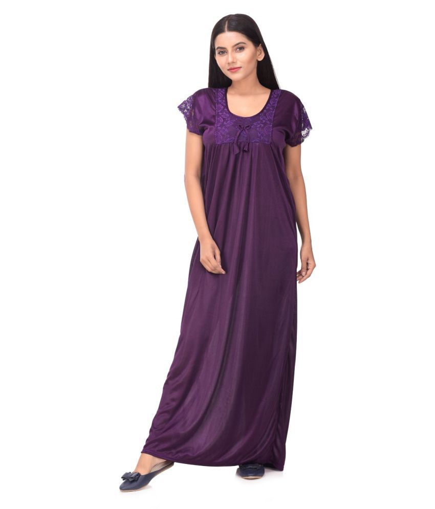 Raj Satin Nighty & Night Gowns - Purple
