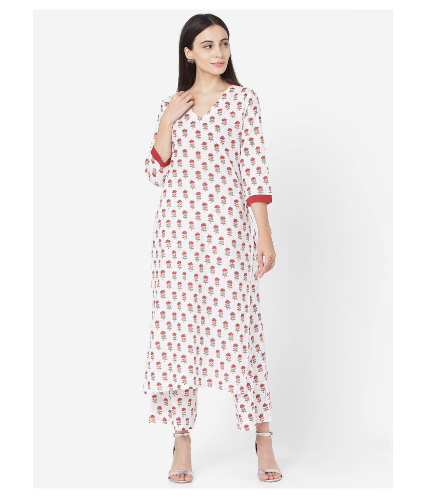     			Aarrah White Cotton Straight Kurti