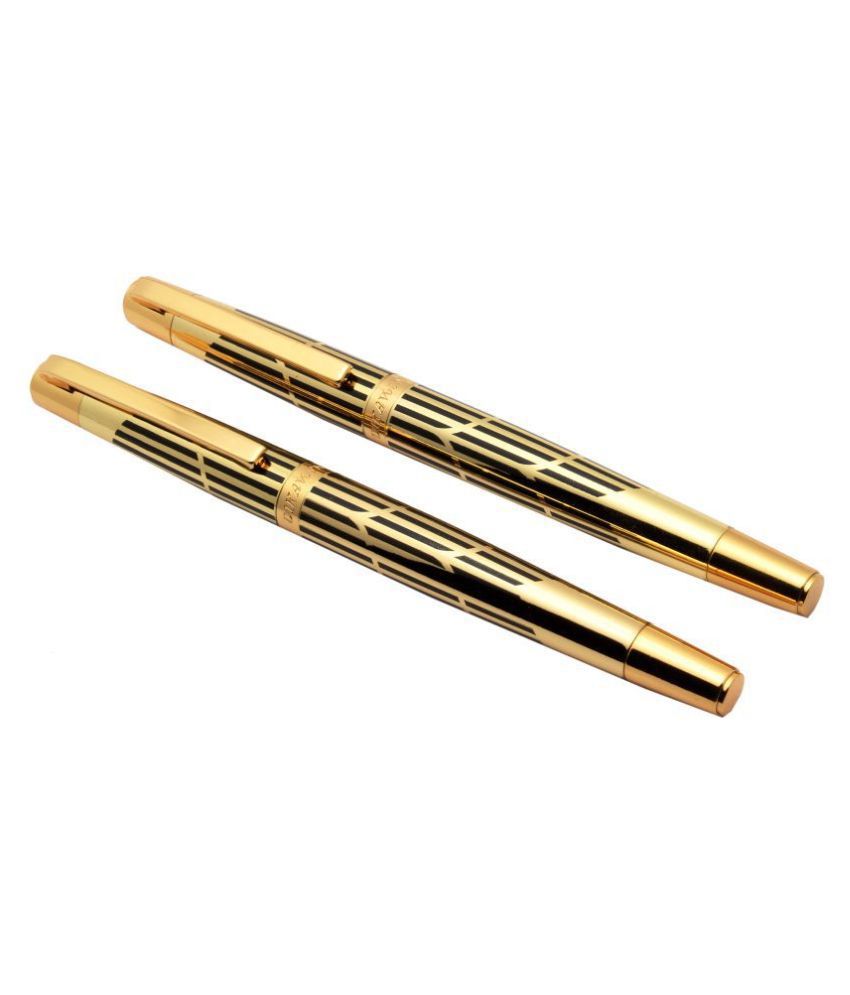     			Set Of 2 - Dikawen 8017 Heritage Gold Fountain & Roller Ball Pens Medium Nib