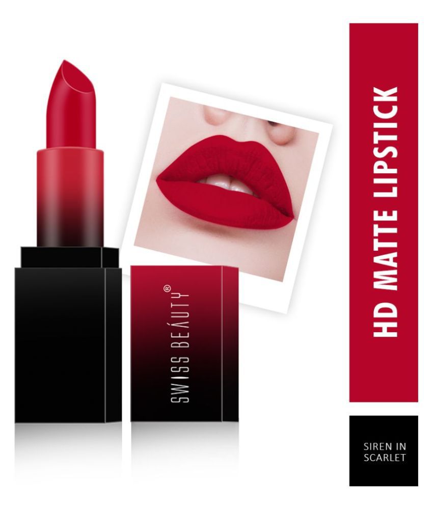 Swiss Beauty HD Matte Lipstick (Siren in Scarlet), 3.5gm