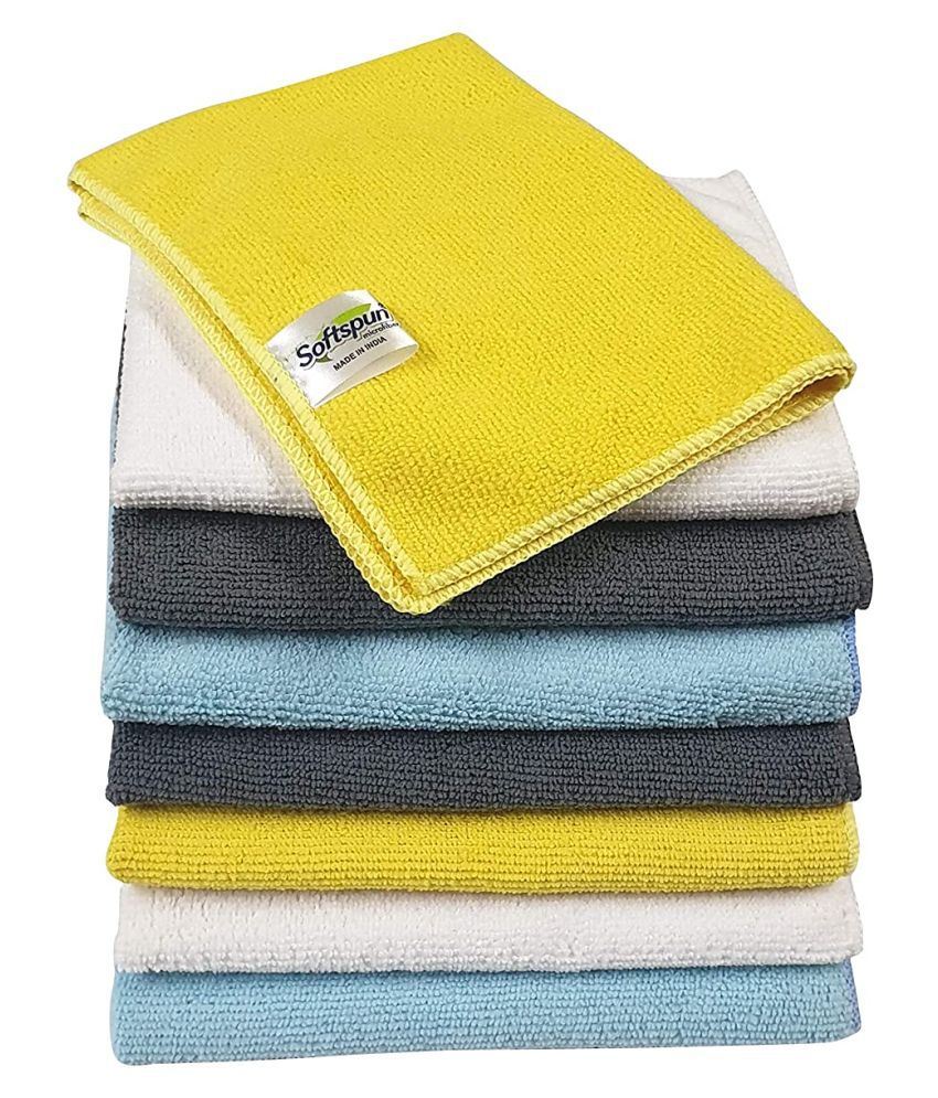     			SOFTSPUN Microfiber Cleaning Cloths, 8 pcs 30x40cms 280GSM Multi-Color. Highly Absorbent, Lint and Streak Free, Multi - Purpose Wash Cloth for Kitchen, Car, Window, Stainless Steel, Silverware.