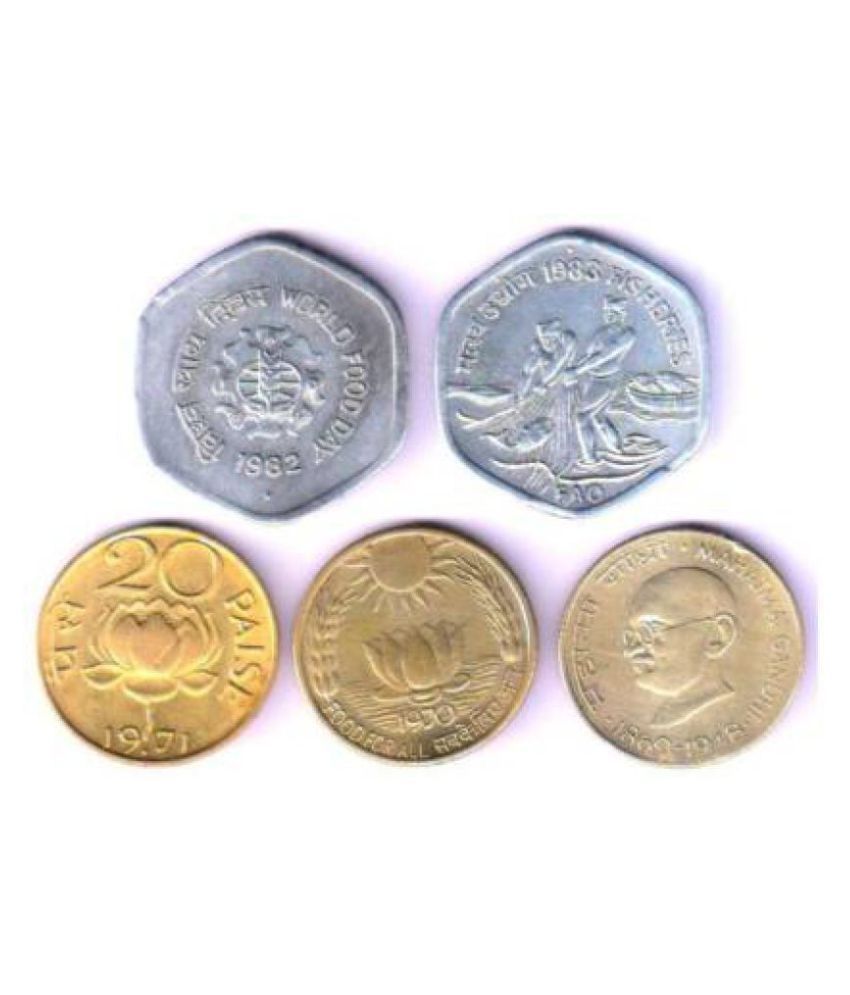     			TWENTY/20 PAISE / PAISA SET OF 5 RARE COMMEMORATIVE COLLECTIBLE