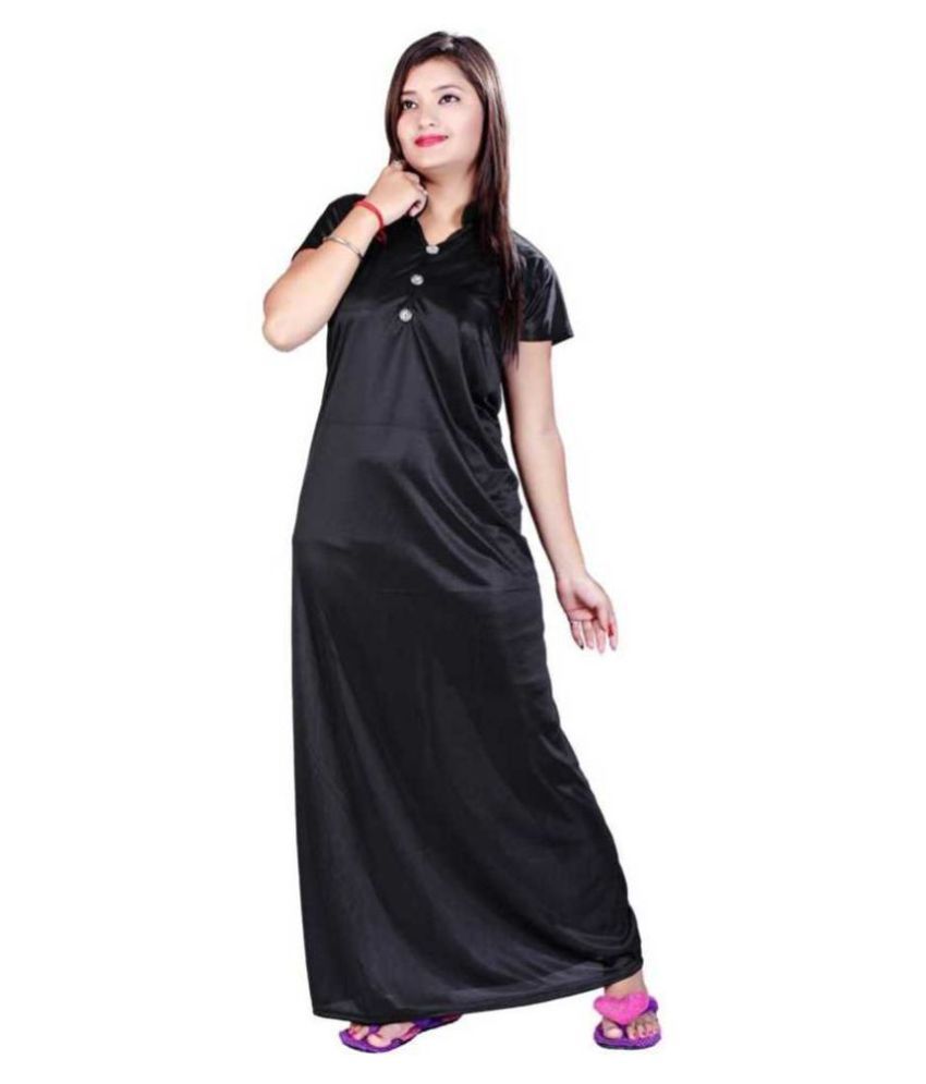     			God Gift Satin Nighty & Night Gowns - Black