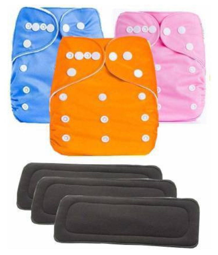 CHILD CHIC Reusable Baby Infant Cotton Cloth Washable Diaper Nappies(3 DIAPERS WITH 3 FIVE LAYER BAMBOO CHARCOAL INSERTS)