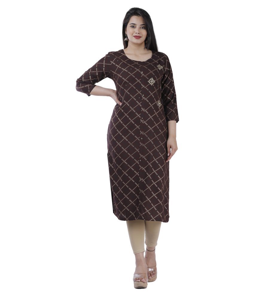     			JC4U - Brown Rayon Women's Straight Kurti