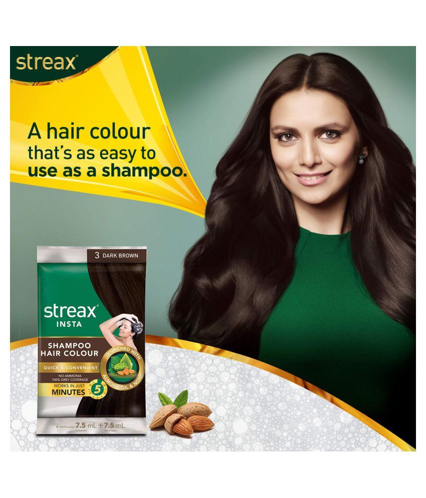 Streax Insat Shampoo Semi Permanent Hair Color Dark Brown 15 mL Pack of