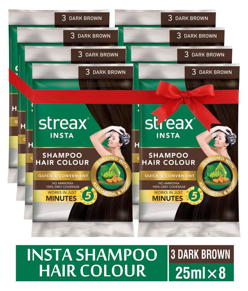 Streax Insta Shampoo Semi Permanent Hair Color Dark Brown Pack of 22 25 mL:  Buy Streax Insta Shampoo Semi Permanent Hair Color Dark Brown Pack of 22 25  mL at Best Prices in India - Snapdeal