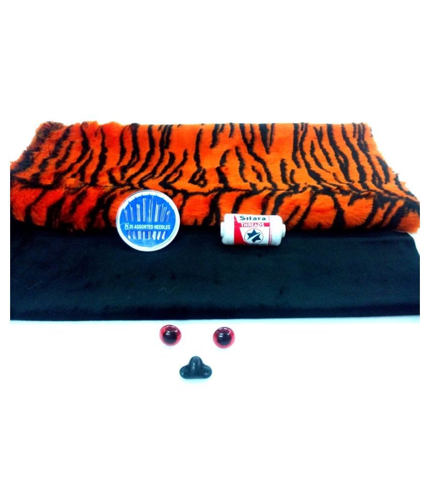     			PRANSUNITA Vardhman Tiger Making Kit Acrylic Print Fur Cloth with 2 Eyes 1 Nose Needle Set Reel and Draft (Orange, Standard)