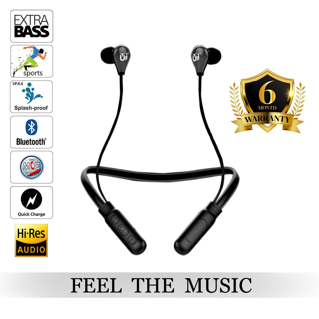 U&I DRIP 12 HOURS MUSIC PLAYBACK IPX4 4D BASS SPORT Bluetooth headphone / Bluetooth earphone Magnetic NECKBAND