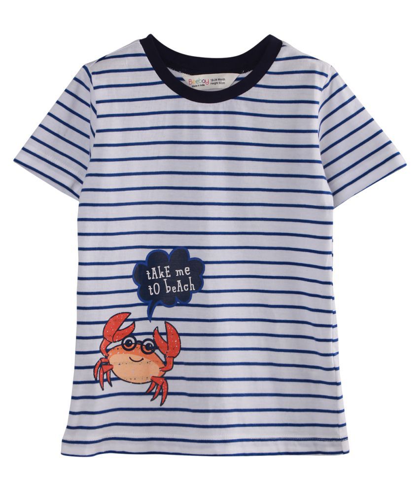 Beebay Crab Graphic Striped T-Shirt Blue