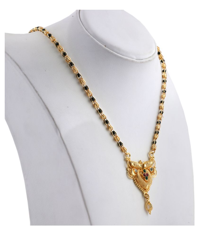     			KRIMO gold plated black bead long mangalsutra for women  -10053