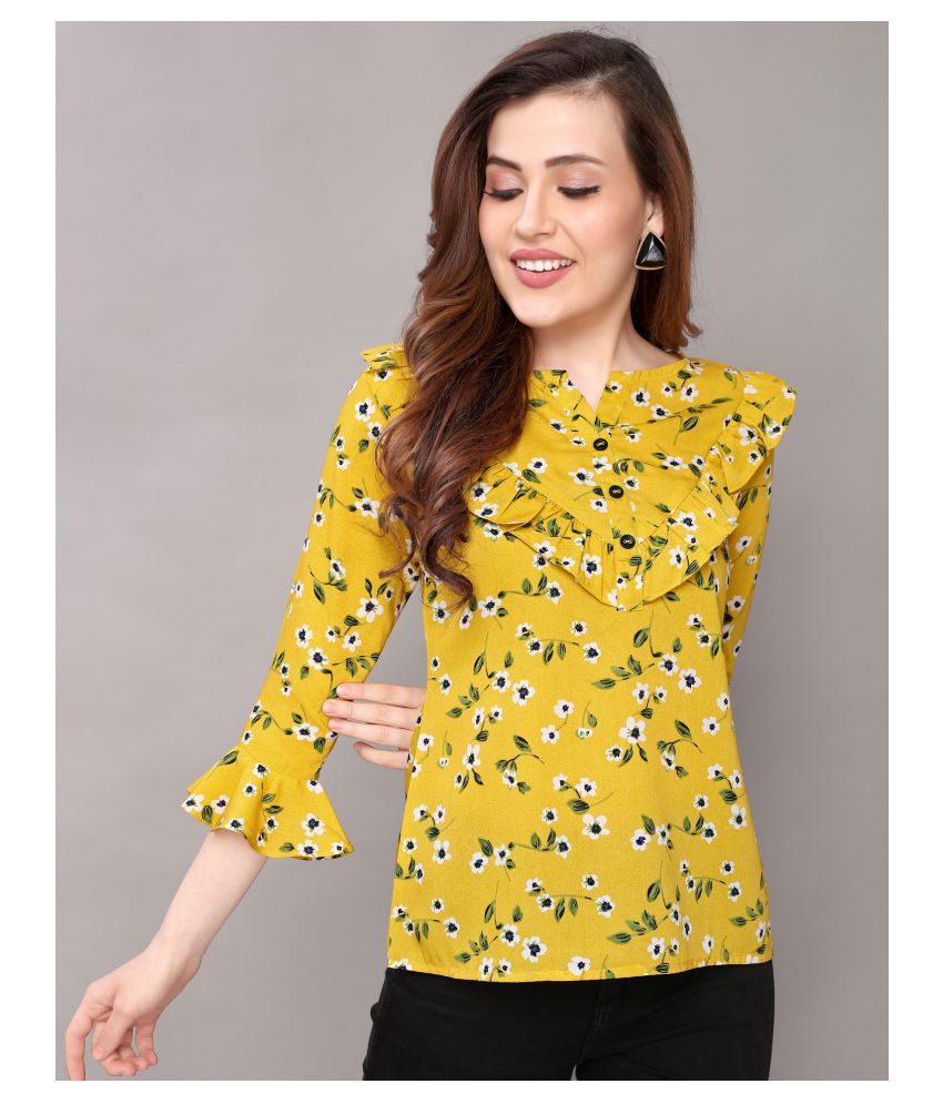     			Selvia Poly Cotton Regular Tops - Yellow