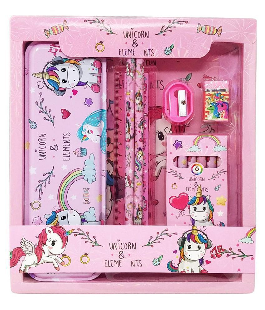 Ruhani Unicorn Mix Stationery Gift Set for Kids (Pink