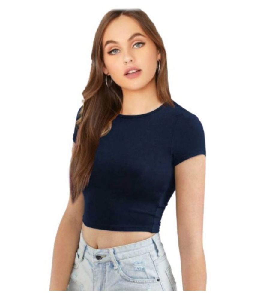     			Dream Beauty Fashion - Navy Blue Cotton Blend Women's Crop Top ( Pack of 1 )