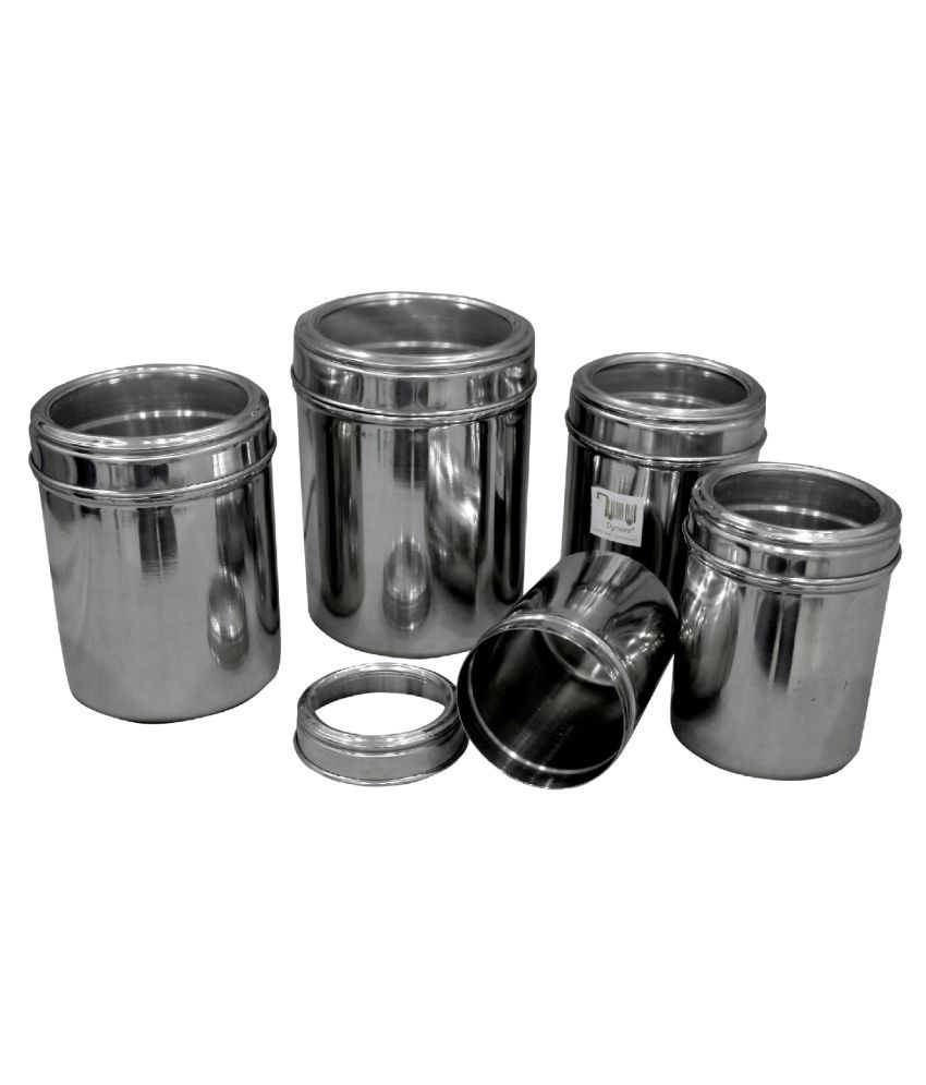     			Dynore 480,750,950,1250 Steel Food Container Set of 5 1500 mL