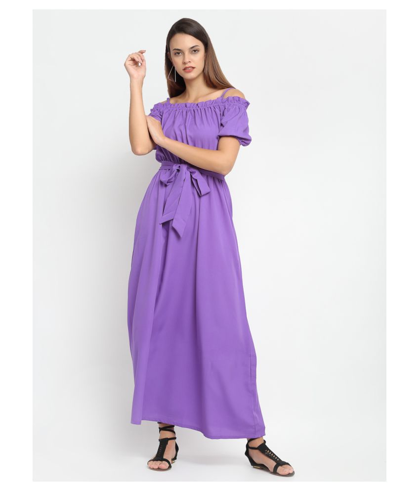 Karmic Vision Crepe Purple Fit And Flare Dress
