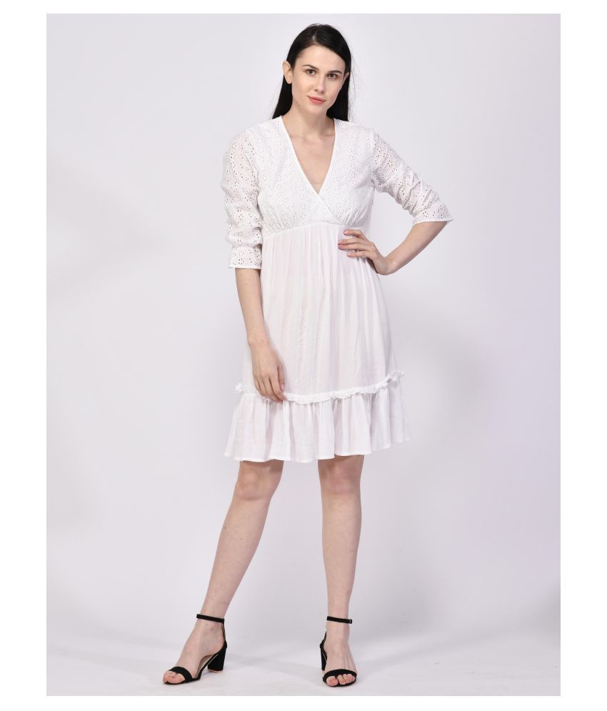     			NUEVOSDAMAS Cotton White A- line Dress