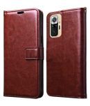 Xiaomi Redmi Note 10 Pro Flip Cover by NBOX - Brown Viewing Stand and pocket