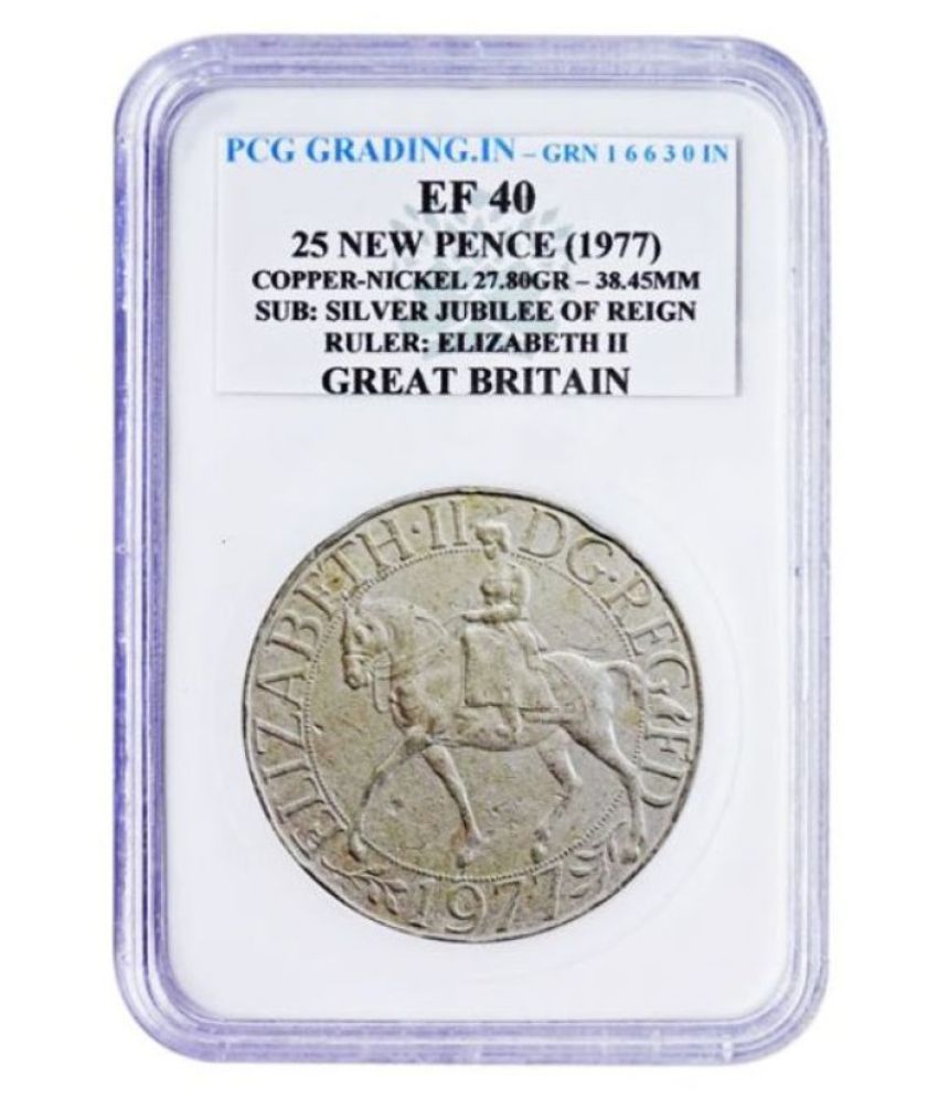     			( PCG Graded ) 25 New Pence ( 1977 ) Copper - Nickle - 27.80 Gr. SUB : Silver Jubilee  of Reign Ruler : Elizabeth - II Great  Britan 100%  Original  PCG  Graded  Coin