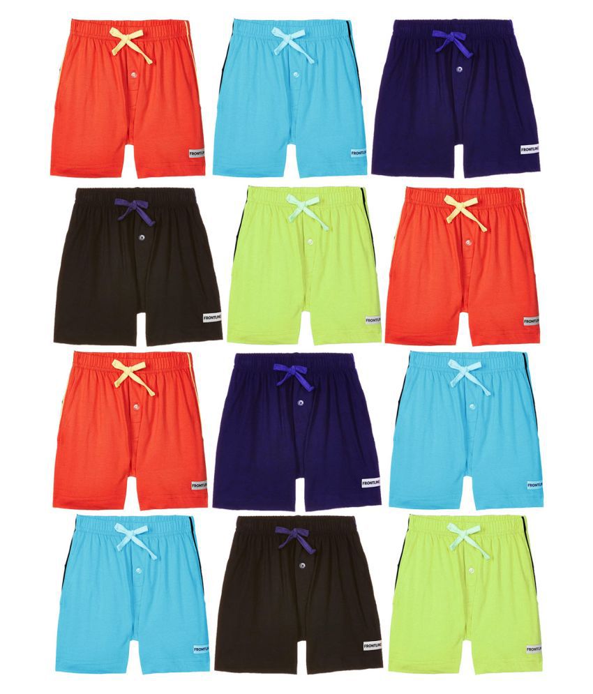     			Rupa Frontline Ninja Cotton Plain Multicolour Pocket Boxer Outer Wear for Kids/Boys - Pack of 12
