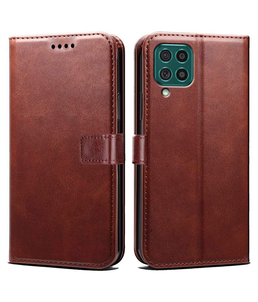    			Samsung Galaxy F62 Flip Cover by NBOX - Brown Viewing Stand and pocket