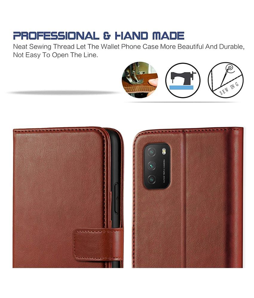 Buy Xiaomi Poco M3 Flip Cover by NBOX Brown Viewing Stand and pocket Online at Best Price in