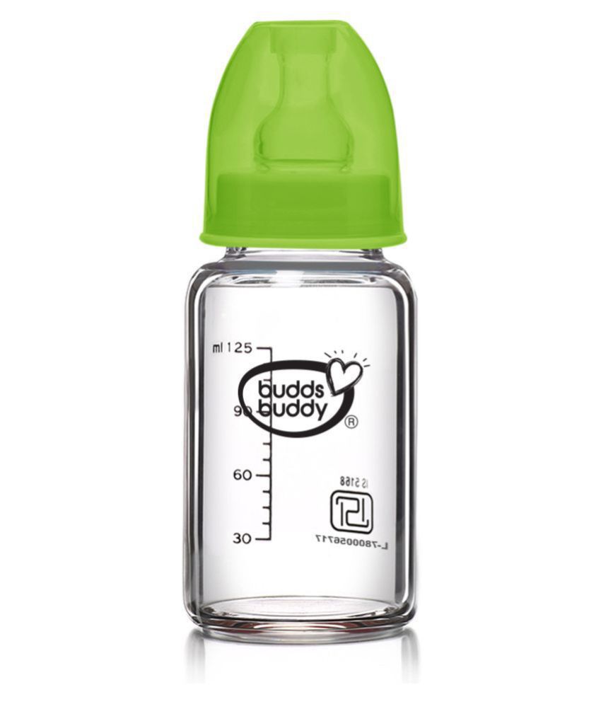 Buddsbuddy Choice+ BPA Free Regular Neck Baby Glass Feeding Bottle/baby milk bottle Green- 125 ml