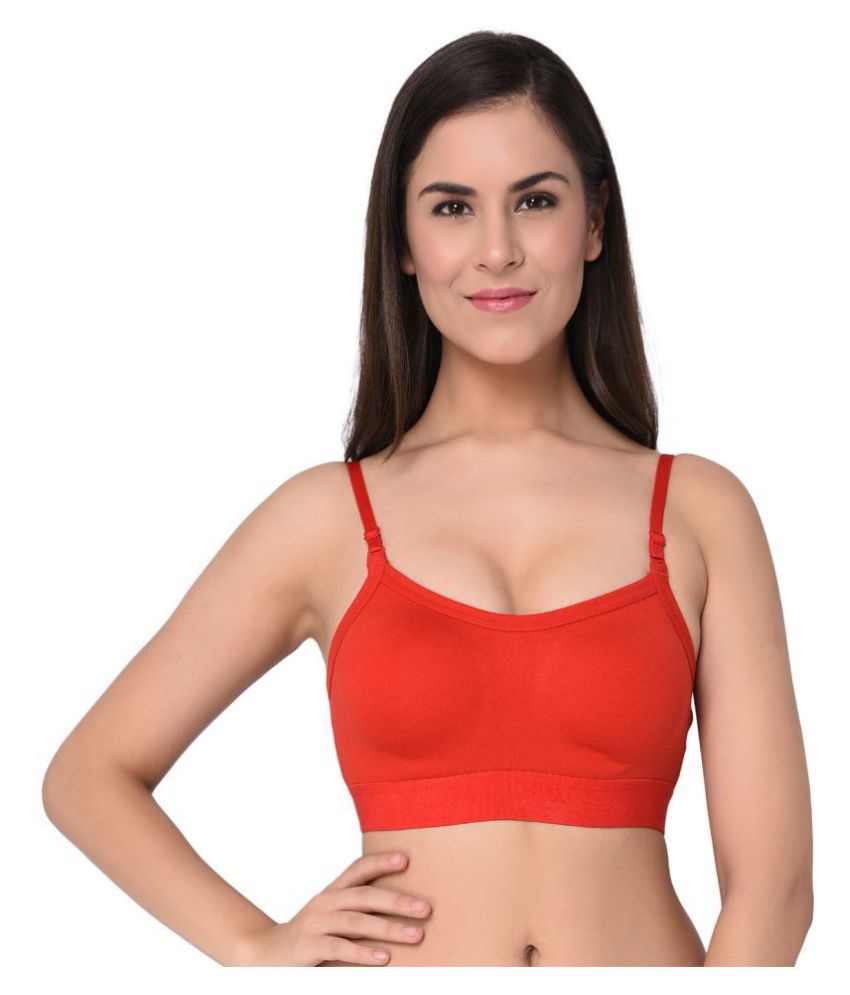     			Elina Red Cotton Solid Sports Bra