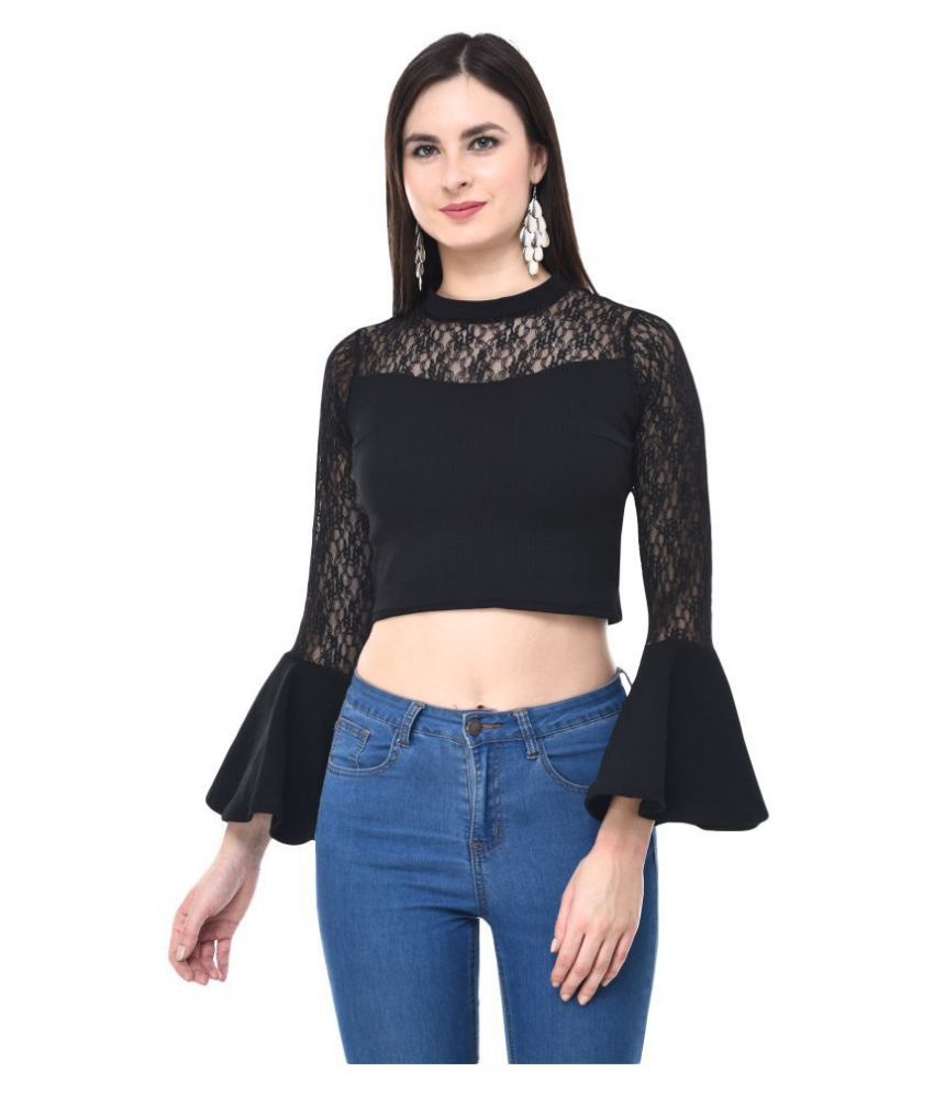     			MDS Jeans - Black Cotton Blend Women's Crop Top ( Pack of 1 )