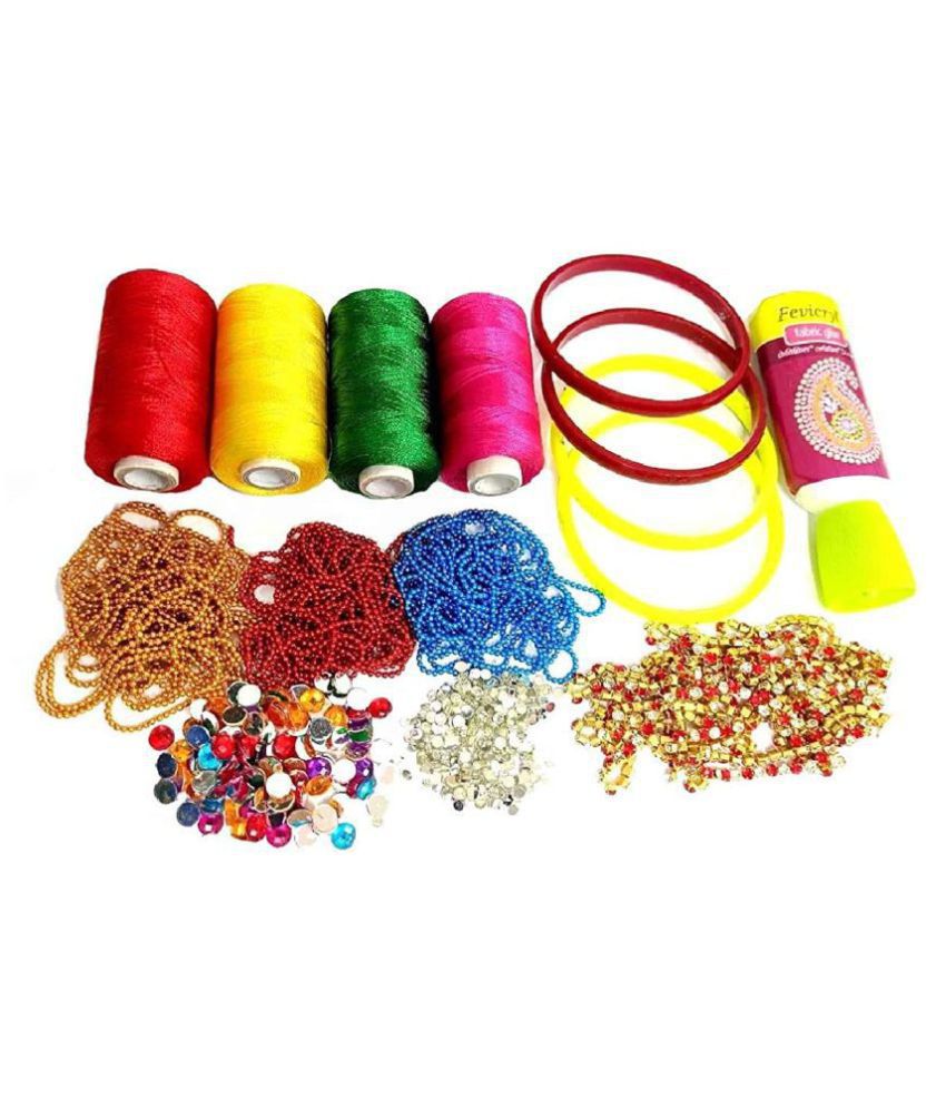     			PRANSUNITA Complete Jewelry Bangle Making Kit – Includes Silk Threads, Bangles, Ball Chain, Stone Chain, Decorative Stones, Fabric Glue