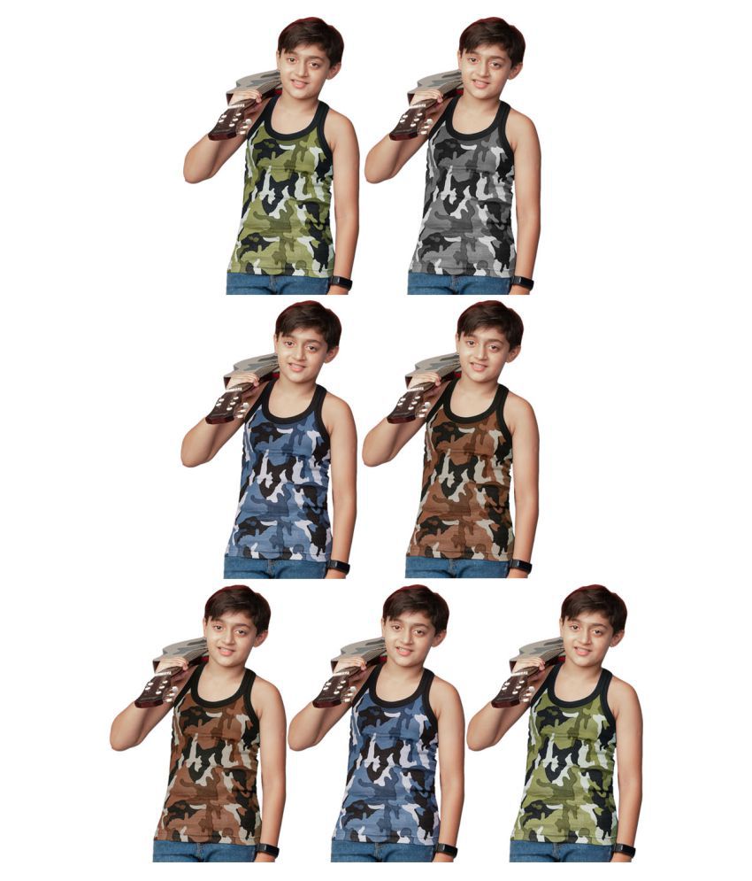    			Rupa Frontline Cotton Sleeveless Military Print Vests for Kids/Boys - Pack of 7