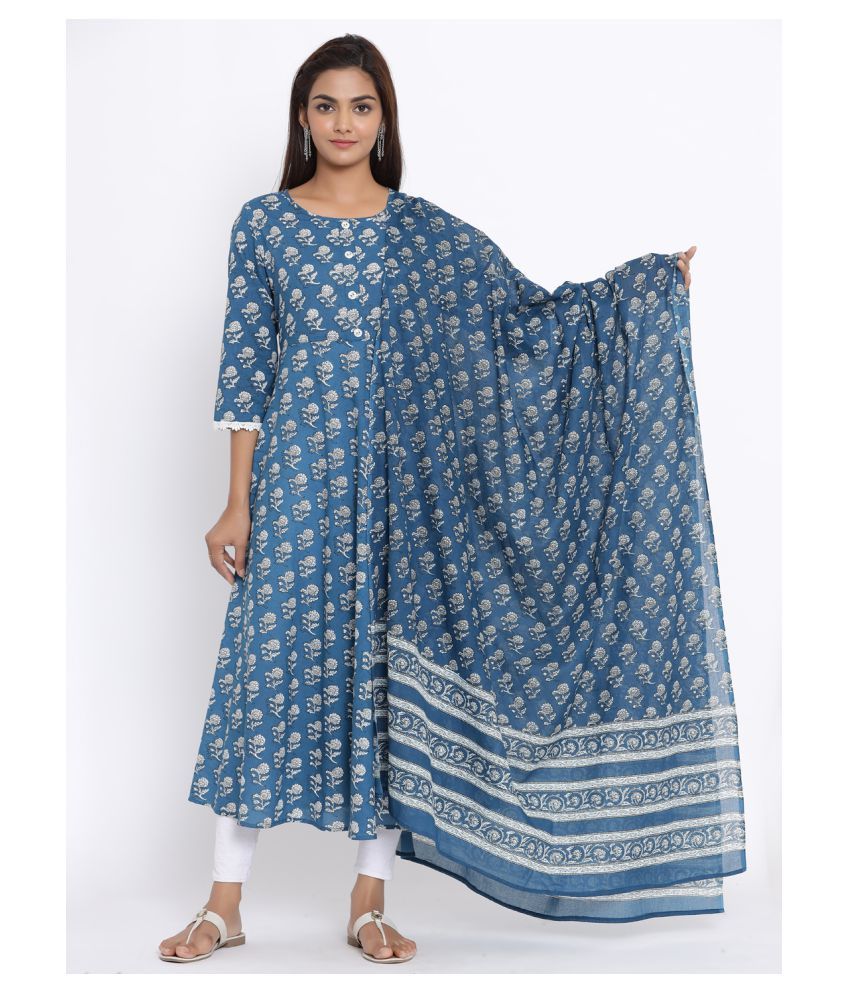     			miravan Blue Cotton Anarkali Kurti