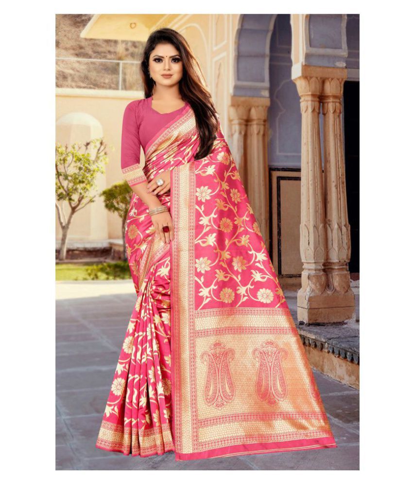     			Gazal Fashions - Pink Banarasi Silk Saree With Blouse Piece (Pack of 1)