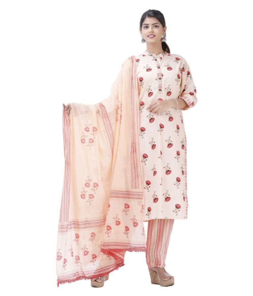     			HIGHLIGHT FASHION EXPORT - Peach Straight Cotton Women's Stitched Salwar Suit ( Pack of 1 )