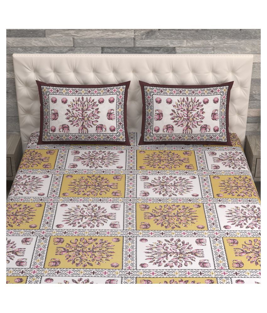 Sita Fabrics Cotton Double Bedsheet with 2 Pillow Covers ( 228 cm x 274