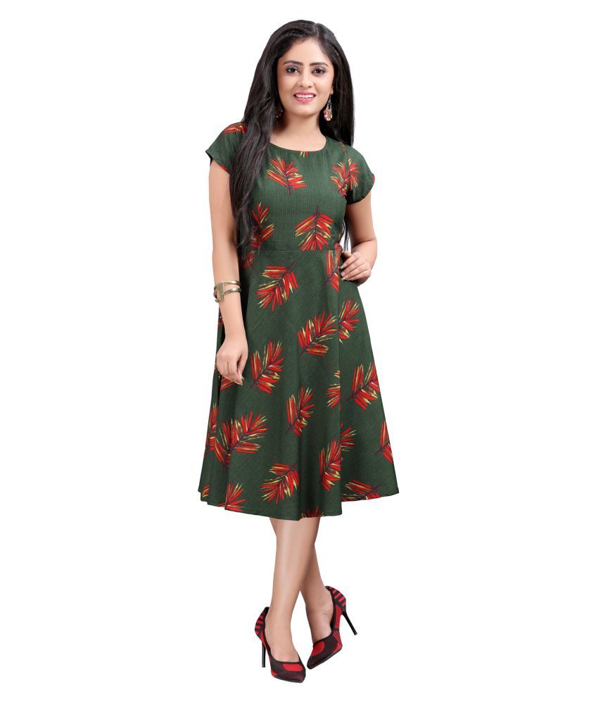     			Hiva Trendz Crepe Green Fit And Flare Dress