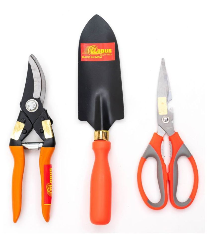     			GLOBUS 1253 Steel Garden Tools Set/3 PCS (Major Pruner, Garden Scissor and Transplanter Orange Colour Handle)