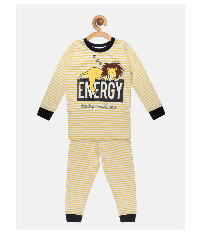    			Lazy Shark Little Marine Printed Yellow Boys Nightwear set
