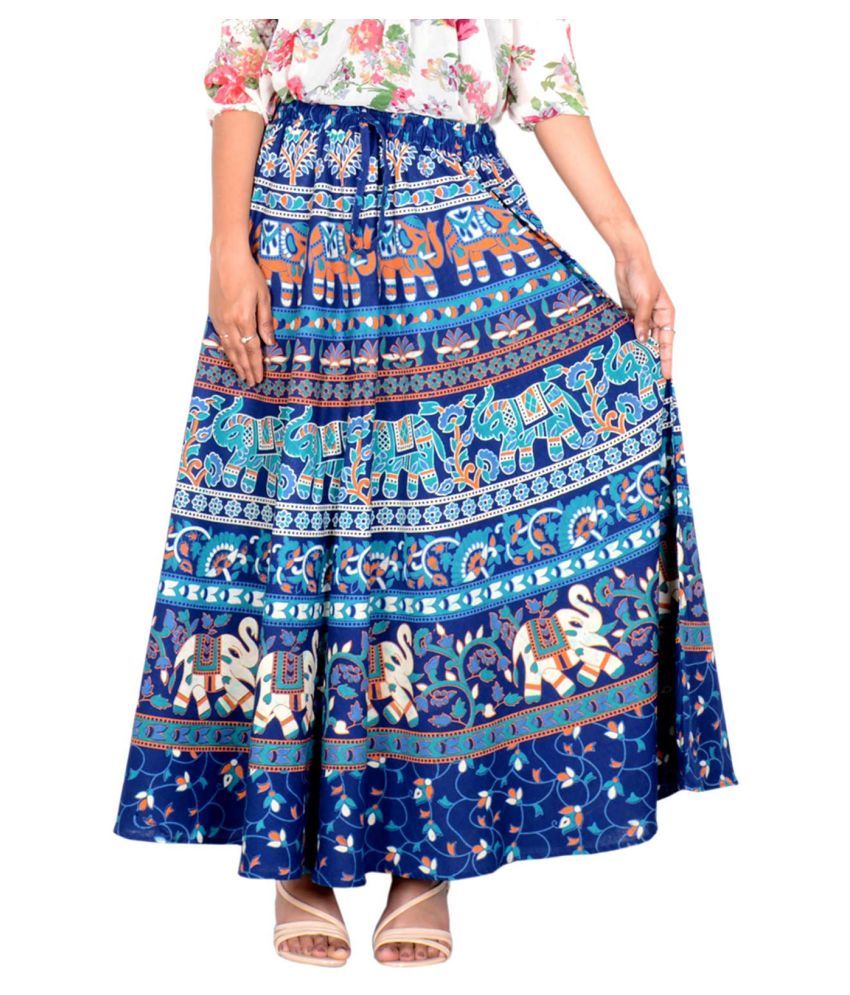 Buy Rajvila Cotton Broomstick Skirt Turquoise Online at Best Prices