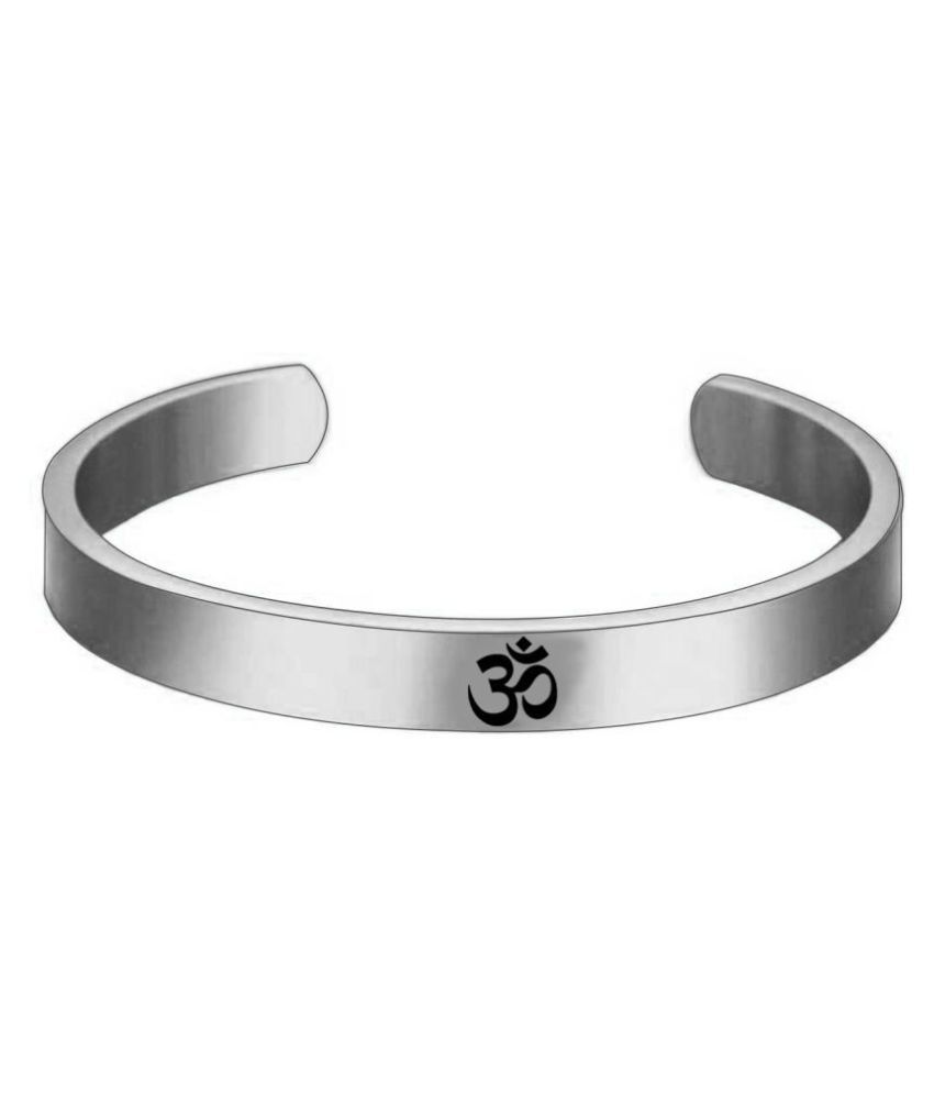     			Silver Shine Silver Plated Stylish Bracelet Adjustable OM Design Kada for Men