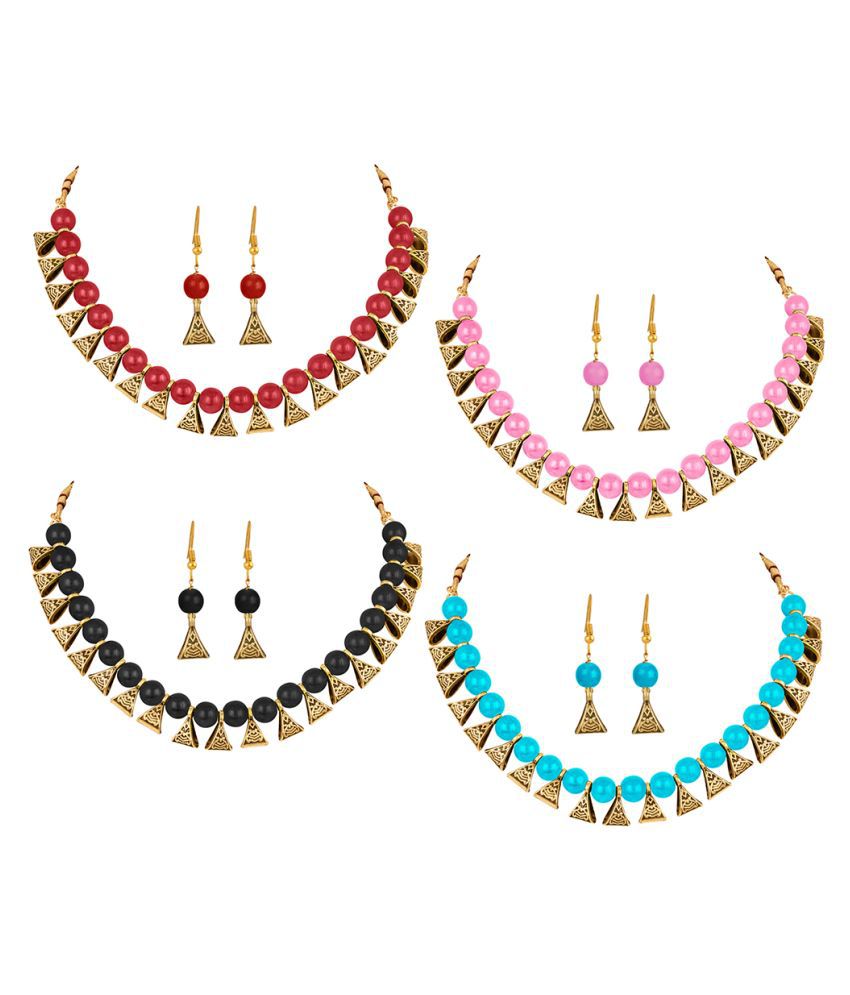     			JFL - Jewellery For Less Plastic Multi Color Contemporary/Fashion Necklace set Combo Choker