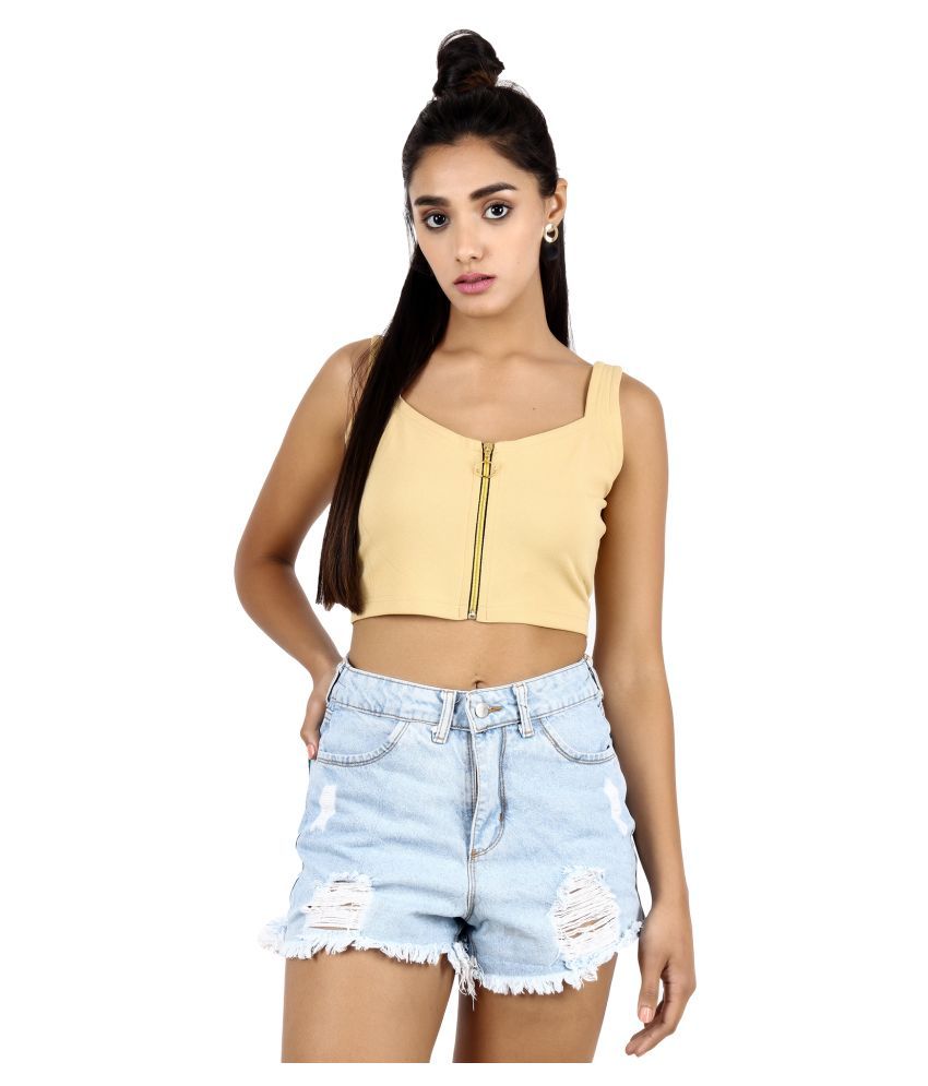     			POPWINGS Polyester Crop Tops - Gold